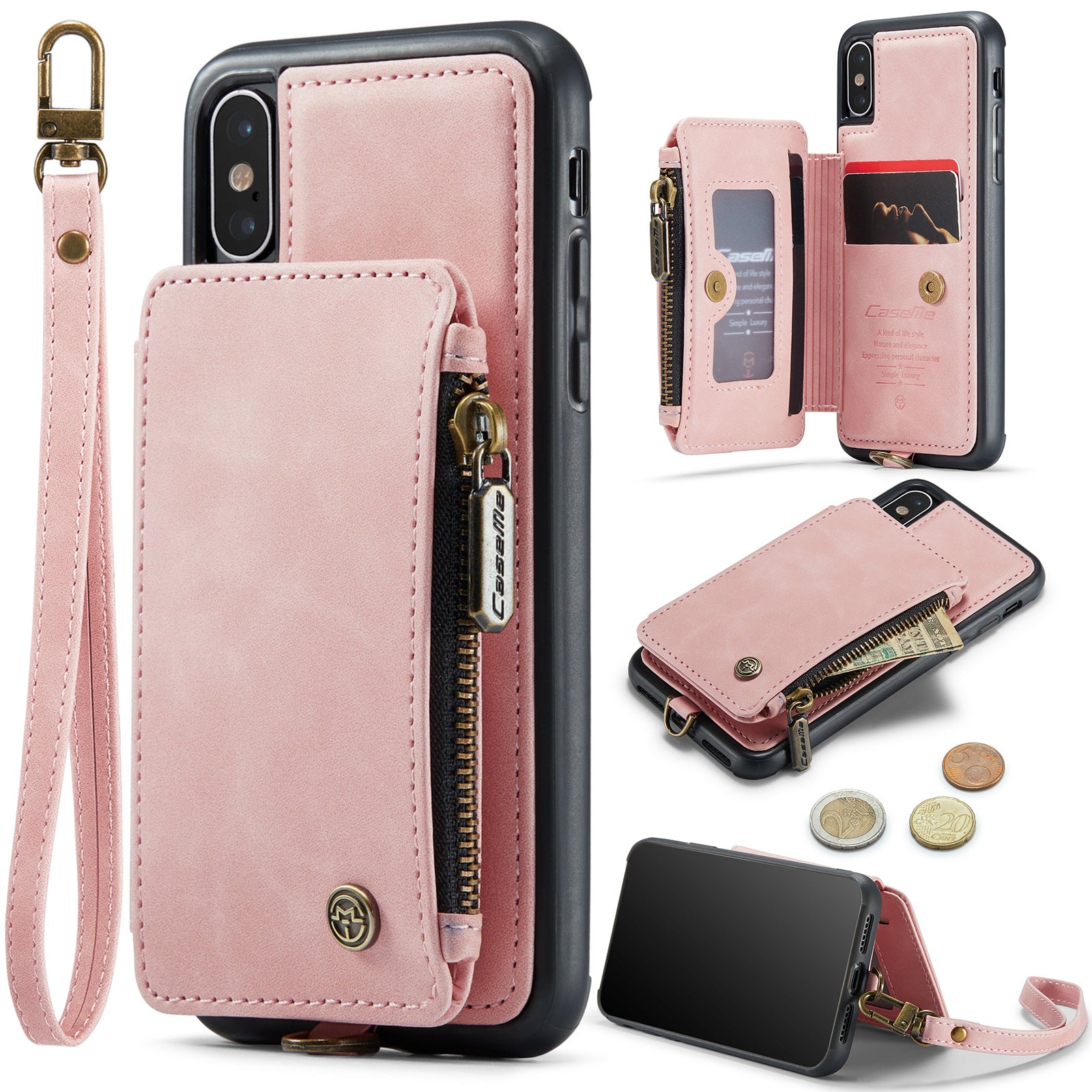 CASEME C20 Series for iPhone X XS 5.8 inch PU Leather Coated TPU Shockproof Phone Cover RFID Blocking Wallet Zipper Pocket Phone Case with Kickstand CASEME C20 Series for iPhone X XS 5.8 inch PU Leather Coated TPU Shockproof Phone Cover RFID Blocking Wallet Zipper Pocket Phone Case with Kickstand